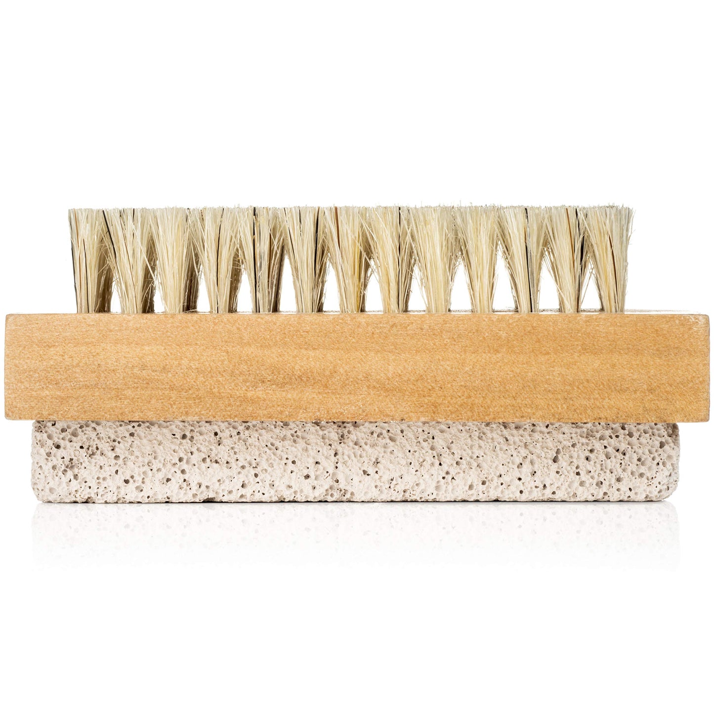 Hand & Foot Brush with Pumice Stone - Natural Bristle Dry Body Exfoliator & Scrubber For Calluses and Dead Skin on Feet, Heels, and Hands - Wooden Handle - Men & Women