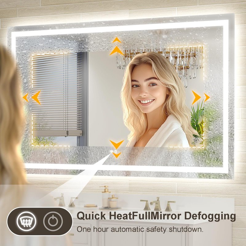 Oerbasz 28x36 LED Bathroom Mirror with Lights, Brighter Backlit + Front Lit, Tempered Glass, Dimmable, Multiple Light Modes, Anti-Fog Lighted Bathroom Vanity Mirror for Wall, Memory Function