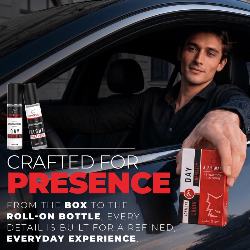 AlphaMale Day and Night Pheromone Infused Cologne for Men 2 Pack – Fresh Day & Musk Leather Night Fragrance – Pheromone Fragrance Roll-On – Long Lasting Scent – Travel Size 0.34 Oz Each