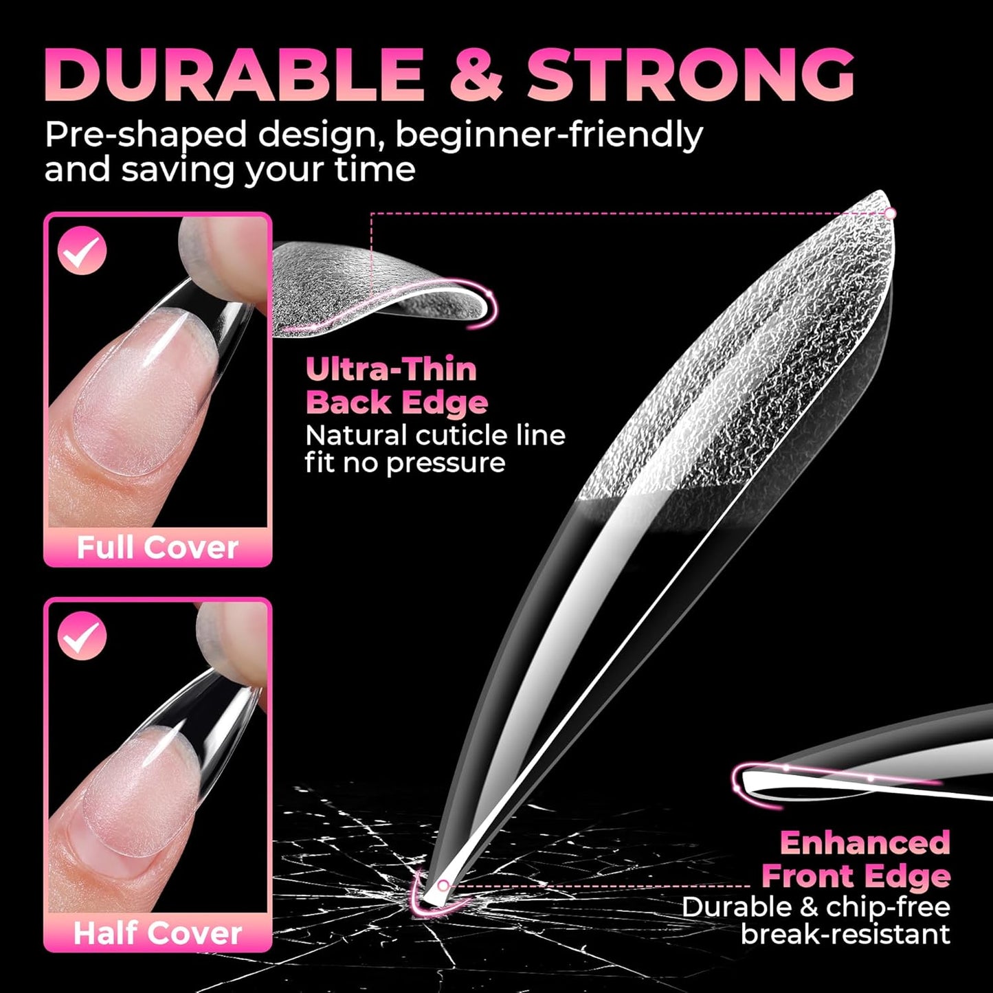 UNA GELLA Stiletto Gel Nail Tips - 510 Pcs Medium Almond Full Cover Clear Acrylic Nails | Sturdy Press-On for DIY & Salon Use