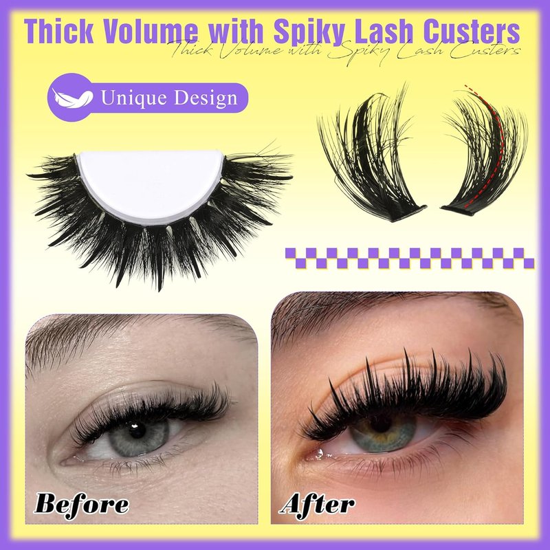 ALICE Eyelash Clusters Kit - 100D Thick Volume with Lash Glue & Tweezers | 228pcs D-Curly Extensions