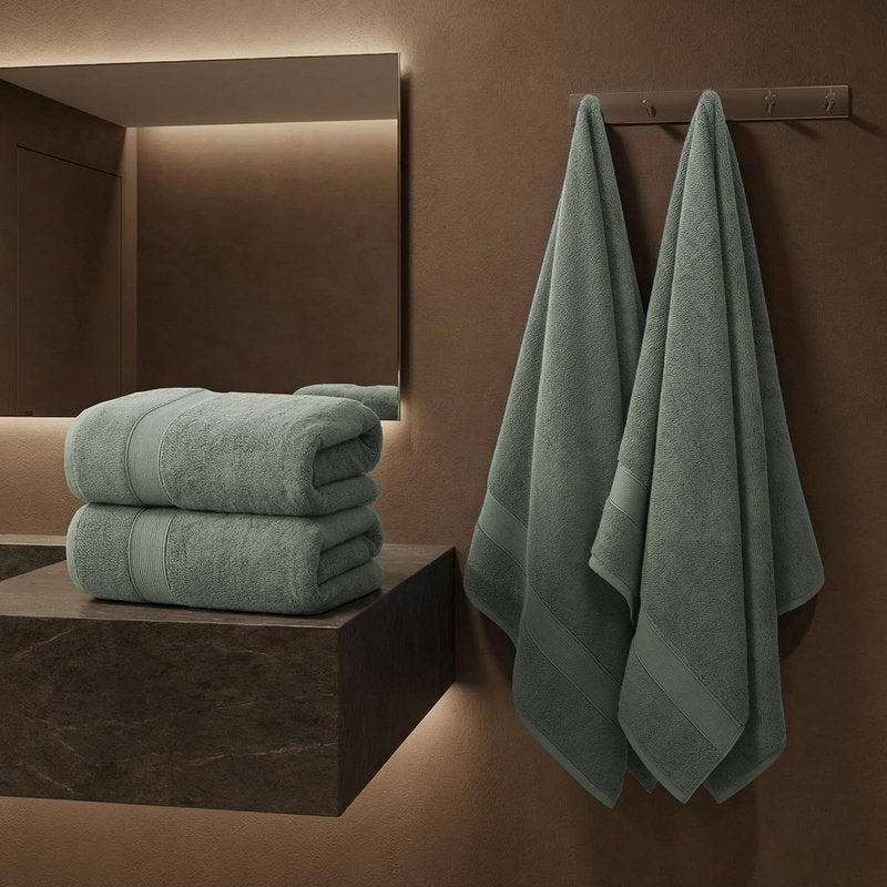 REDKISS Sage Green Bath Towels 4-Pack, 100% Cotton, Thick Plush & Highly Absorbent, 27.5" x 55" for Shower, Spa & Home