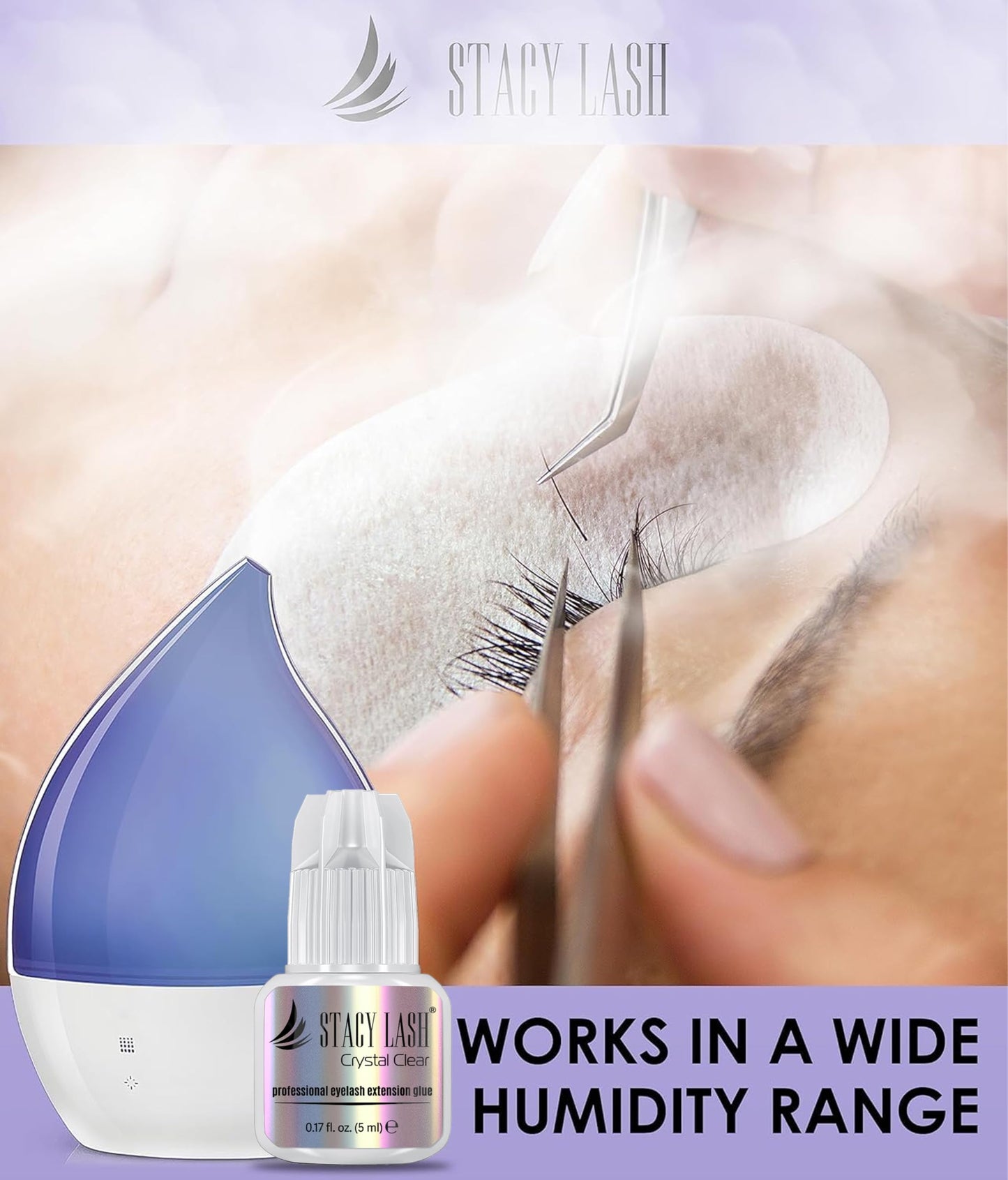 STACY LASH Crystal Clear Eyelash Extension Glue (0.17fl.oz/5ml)/1 Sec Drying Time/Retention – 8 Weeks/Transparent Adhesive/Lash Tech Supplies