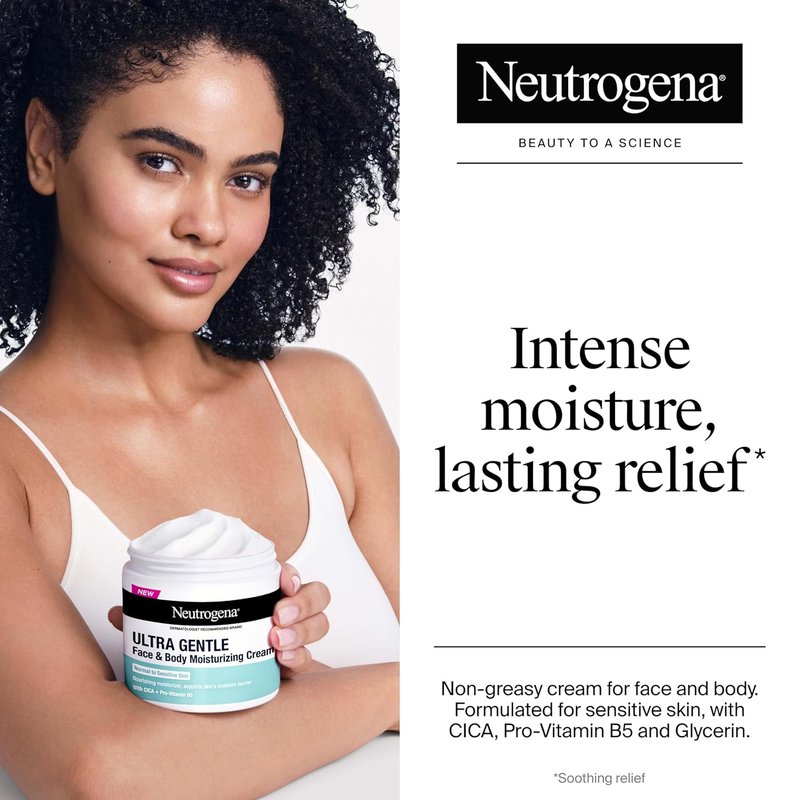 Neutrogena Ultra Gentle Moisturizing Cream - Nourishing Lotion for Normal to Sensitive Skin | Fragrance-Free, 11 oz