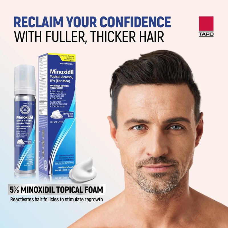 Minoxidil Topical Aerosol Foam, 5%, Hair Regrowth 3 Months Treatment for Men, 2.11 oz (3 Pack)