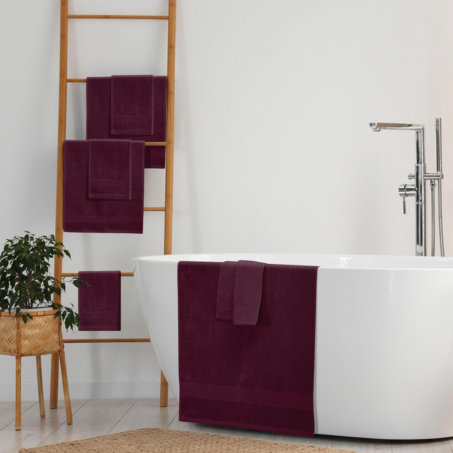 Belizzi Home 8 Piece Towel Set 100% Ring Spun Cotton, 2 Bath Towels 27x54, 2 Hand Towels 16x28 and 4 Washcloths 13x13 - Ultra Soft Highly Absorbent Machine Washable Hotel Spa Quality - Burgundy