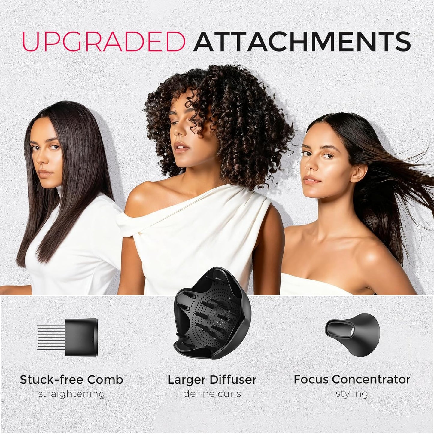 TYMO Diffuser Hair Dryer - Ionic Blow Dryer with Diffuser & Comb for Curly Hair | Lightweight Travel Size, Black