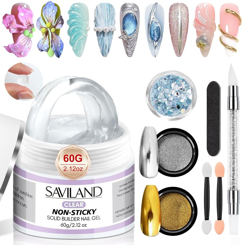 SAVILAND Solid Builder Nail Gel - 60g Non-Sticky Sculpting Gel for 3D Nail Art | DIY Home Salon