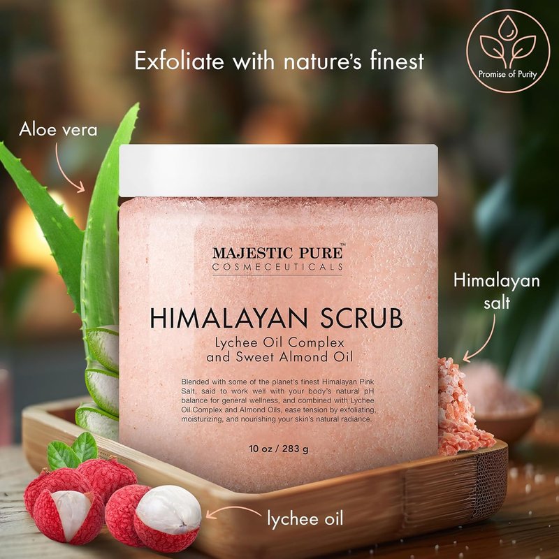 Himalayan Salt Body Scrub with Lychee Oil - Exfoliating & Moisturizing 10 oz