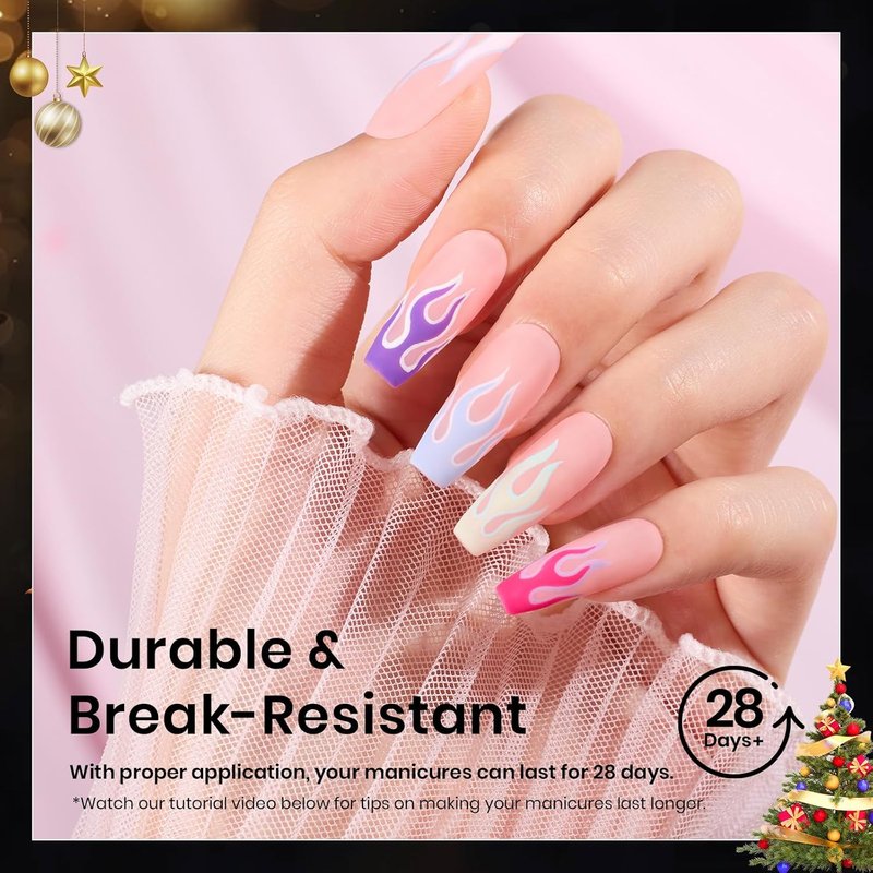 Coffin Gel Nail Tips - Medium Half Matte Press-On Nails | 288 Pcs DIY Acrylic Extensions Kit for Women