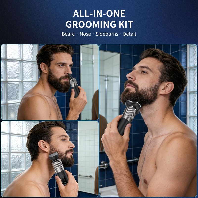 Electric Razor for Men 8011 Series, 4D Floating Rotary Head, IPX7 Waterproof Wet & Dry Use, USB-C Fast Charge, 90Min Runtime, Hypoallergenic Blades, Portable Travel Grooming Kit