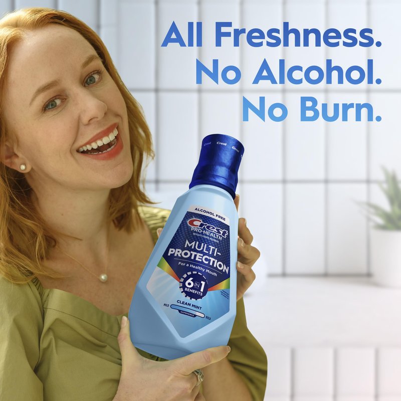 Crest Mouthwash Pro Health Multi-Protection, 1L, 2 Pack, 6-in-1 Benefits, Alcohol Free, Enamel Repair, Breath Freshener, Anti Cavity, Fluoride mouthwash, Bad Breath Treatment for Adults, Contains CPC