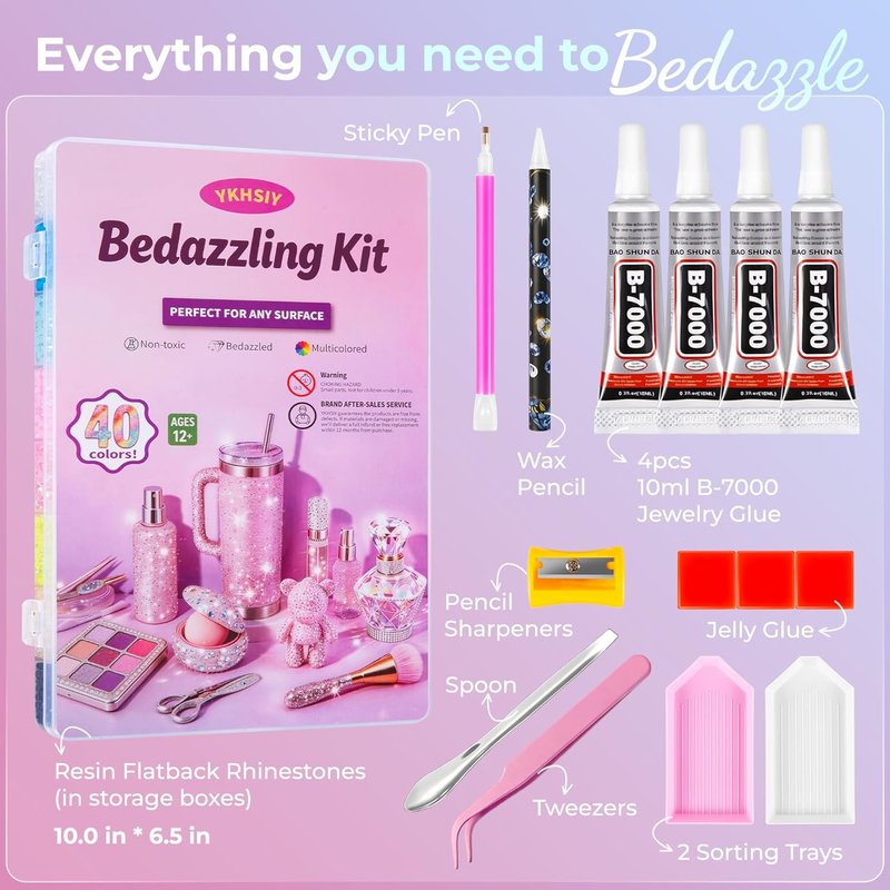 Skiennix Bedazzling Kit - 40,000 Pcs Multicolor 3mm Flatback Rhinestones with Jewelry Glue & Tools