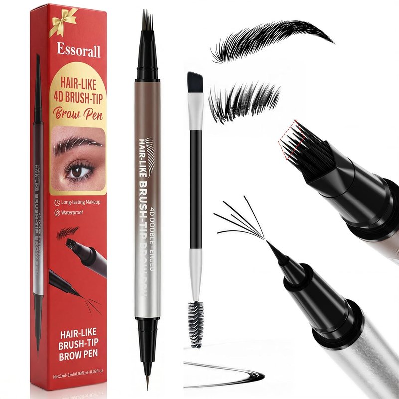 Eyebrow Pencil - 2-in-1 Microblading Pen with Ultra-Fine Tips | Waterproof Long-Lasting Formula for Natural Fuller Brows, Black