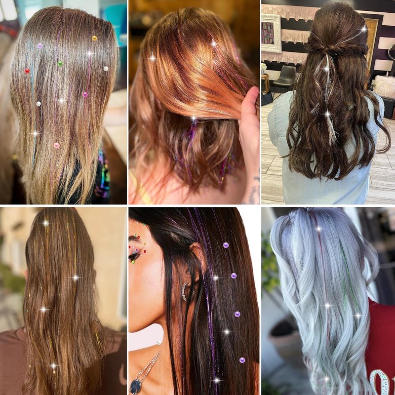 MISSUHUI Hair Tinsel Kit With Tool Hair Tinsel Heat Resistant Fairy Glitter Hair Extensions Sparkling Tensile Hair Extensions for Women Girls Kids