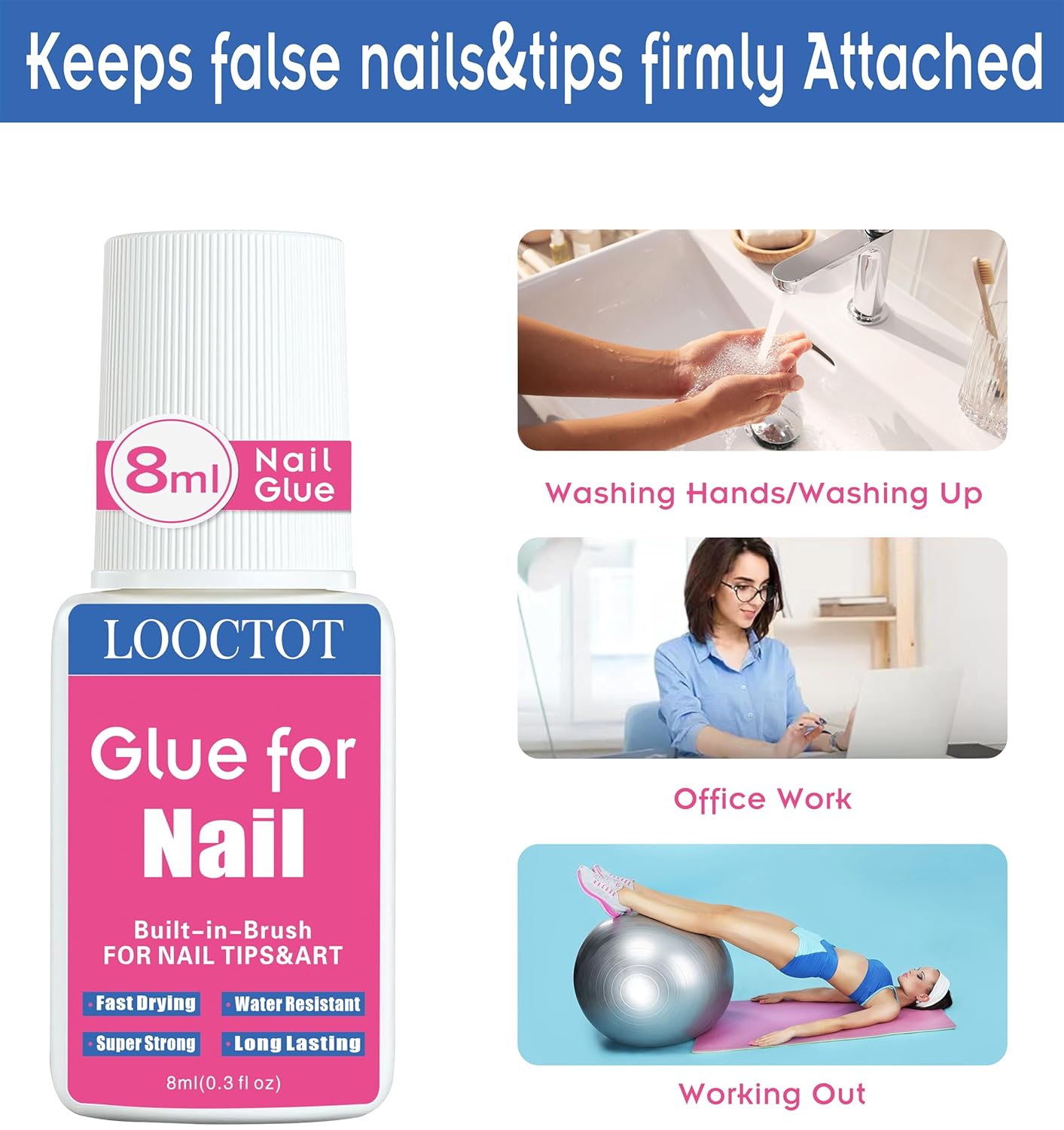 Skiennix Super Strong Nail Glue - Long Lasting Adhesive for Acrylic & Press-On Nails | 8ml (2-Pack)