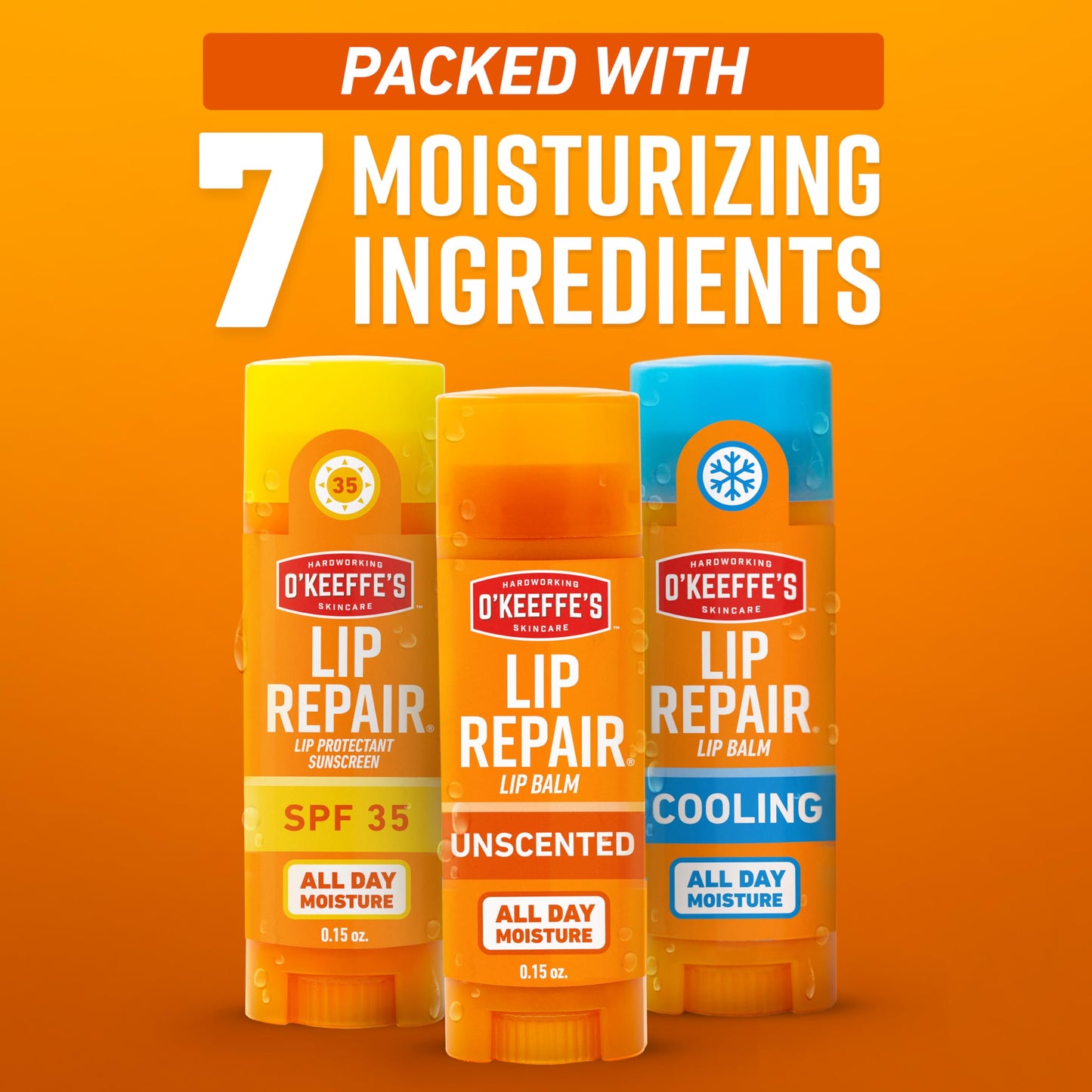 O'Keeffe's Lip Repair Lip Balm Set for Dry, Cracked Lips - Stick (Pack of 3: 1 Cooling + 1 Unscented + 1 SPF) - Moisturizer for for Extremely Cracked, Dry Lips