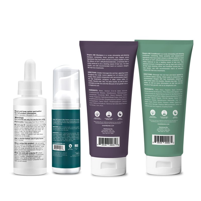 Shapiro MD Hair Growth Experts Hair Regrowth Kit Plus: Shampoo, Conditioner, Minoxidil, Leave-In Foamer. Anti Hair Loss and Thinning Hair Solution, 1 Month