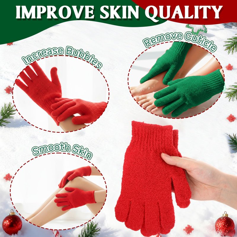 Tasdurian 48 Pcs Red and Green Exfoliating Gloves Shower Gloves Bulk Christmas Stocking Stuffing Gifts Double Sided Body Scrub Exfoliate Glove for Women & Men Bath Shower Beauty Spa Massage Scrubber
