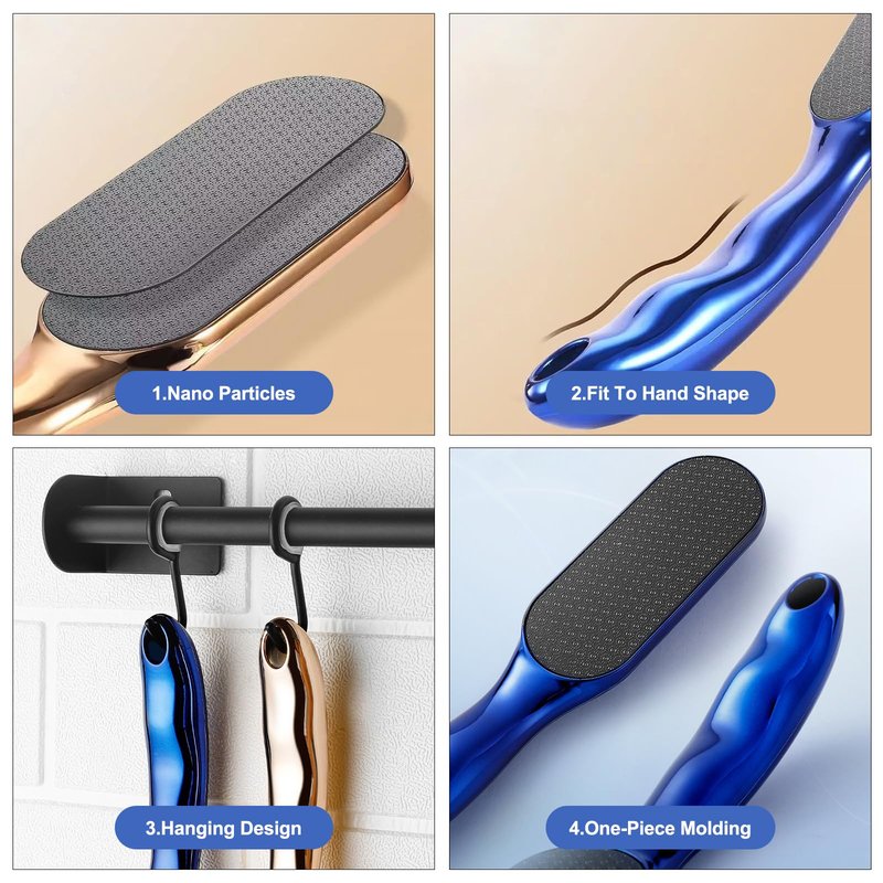 2pcs Hard Skin Remover Nano-Glass Foot File, Nano Glass Foot File with Non-Slip Ergonomic Handle, Professional Foot Care Tools (Gold+Blue)