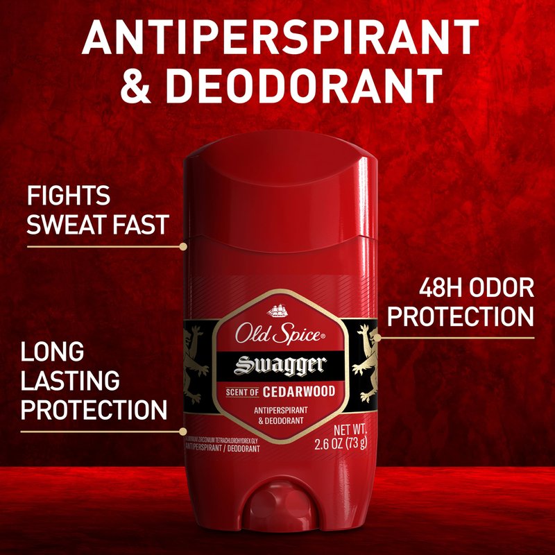 Old Spice Antiperspirant Deodorant for Men, 24/7 Sweat & Odor Protection, 24/7 Lasting Freshness, Invisible Solid, Swagger with Cedarwood Scent, 3.4 oz
