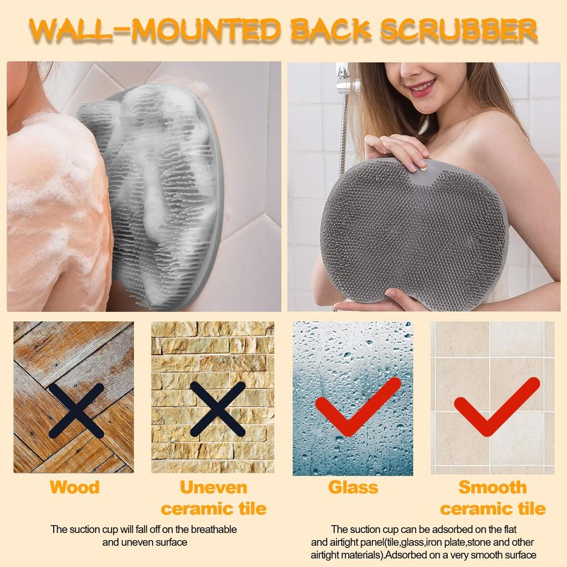 Shower Foot Scrubber, Wall Mounted Bath Massage Pad, Back Scrubber Back with Non Slip Suction Cups to Improve Circulation, Soothe Achy Feet (Grey)