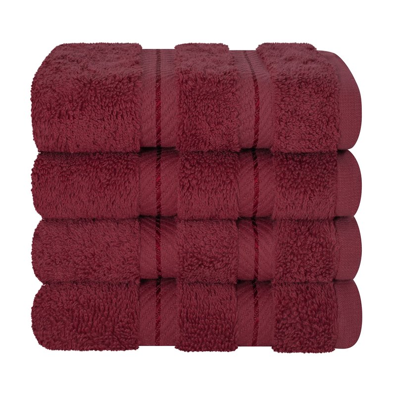 American Soft Linen Luxury Washcloths for Bathroom, 600 GSM 100% Cotton 4 Piece Turkish Wash Cloth Set, 13x13 in Soft Rags for Body and Face, Bordeaux Washcloths