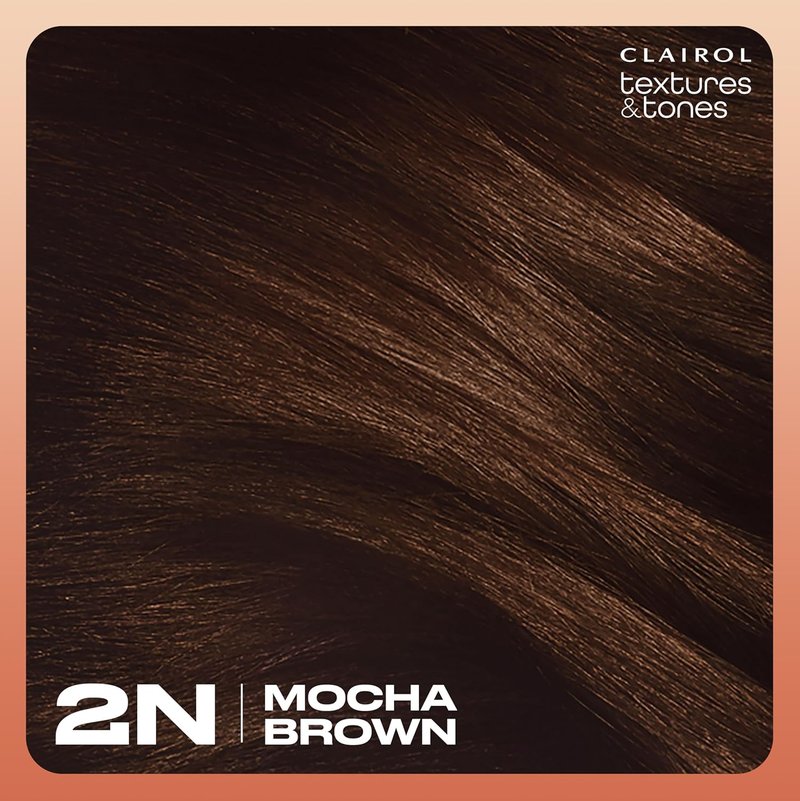 Clairol Textures & Tones Permanent Hair Dye - 2N Mocha Brown | Ammonia-Free, Moisture-Rich Formula with Argan & Olive Oil