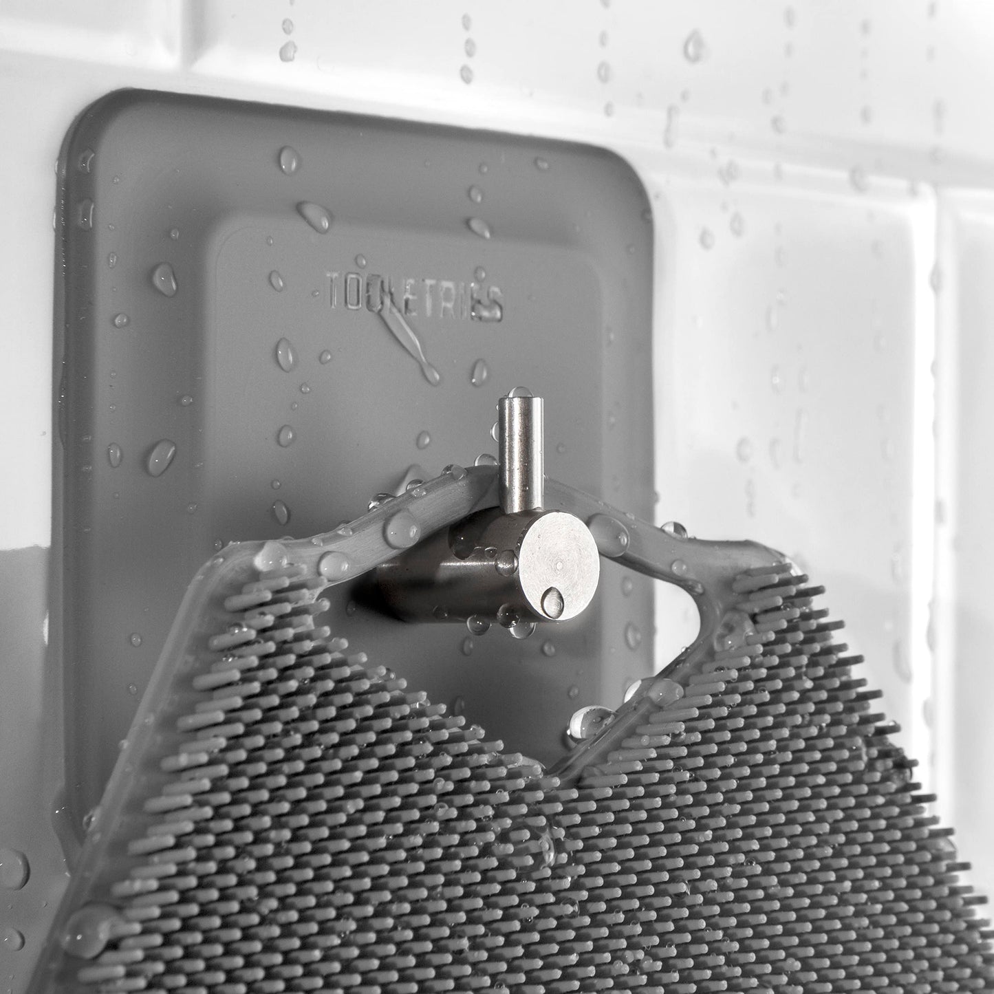Tooletries - Body Scrubber & Storage Hook - Silicone Toiletry Organizer, Shower & Bathroom Accessory - Features Silicone-Grip Technology, Removable & Reusable - Grey