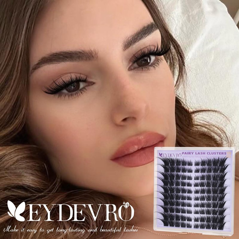 EYDEVRO Wispy Lash Clusters Fairy Eyelash Clusters Natural Cluster Lashes with Spikes LC Curl Fox Eye Cat Eye Lashes Manga Lashes 120Pcs Reusable Premapped Cluster Eyelash Extensions Individual Lashes