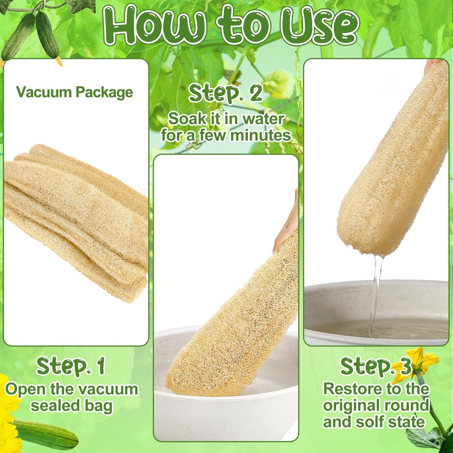 ZhouBoat 6 Pack Natural Loofah Sponge 13.8-15.7 Inch for Kitchen Bath & Body Scrub Organic Exfoliating Sponge for Dishes Skin Men Women