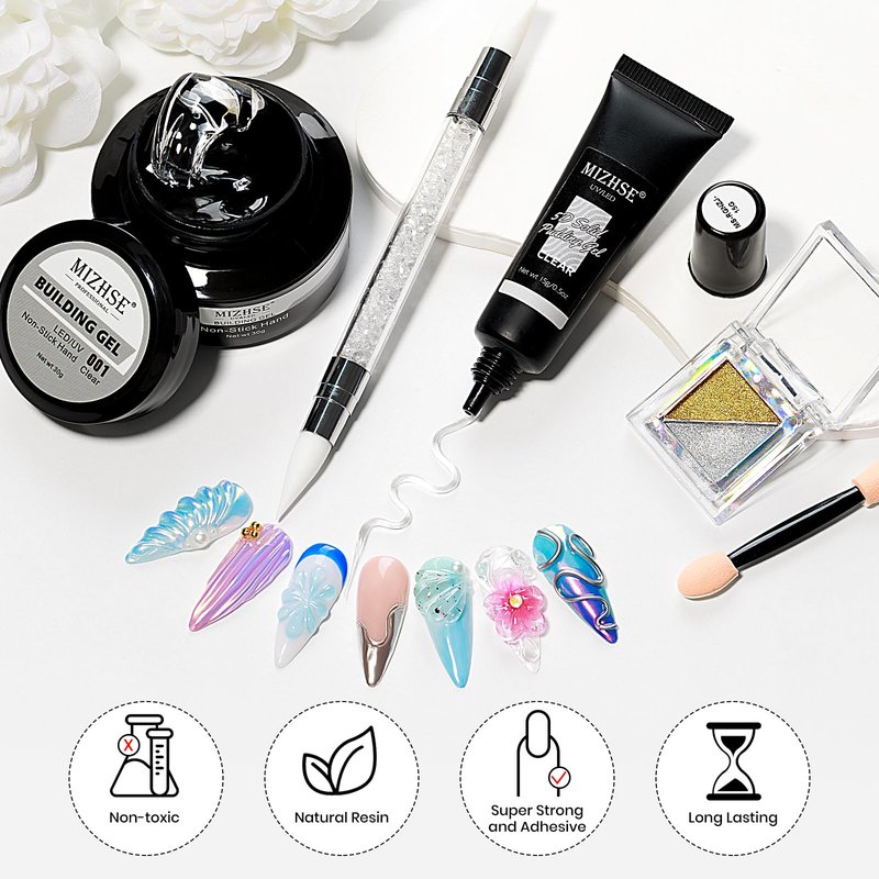 MIZHSE 30g 3D Gel Nail Art Kit Sculpting Gel, 2PCS 3D Nail Gel Solid Builder Gel for Nails Clear Builder Molding Gel Art Soak Off U V LED Sculpture Gels for Nails for Salon Home DIY Woman