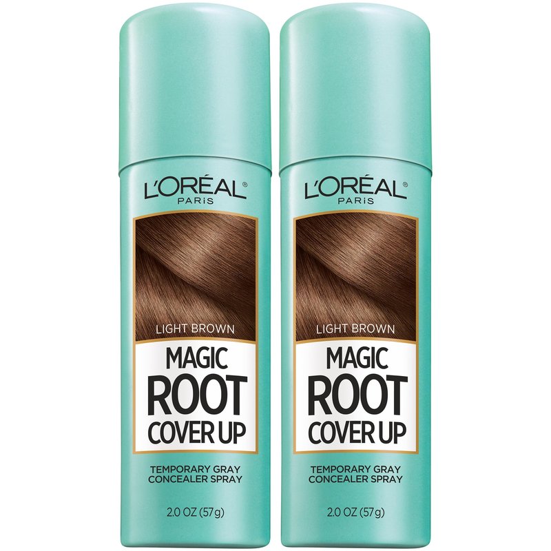L'Oreal Paris Magic Root Cover Up Gray Hair Spray, 100% Gray Hair Coverage with Buildable, Lightweight, Transfer-Resistant, and Temporary Formula, Ammonia-Free, Light Brown, 2 oz (2 Count)