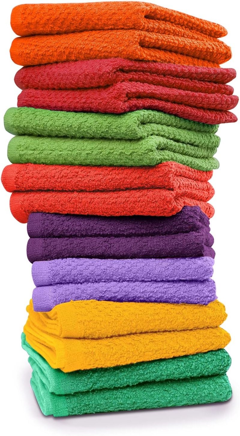 Skiennix Cotton Washcloths - Highly Absorbent 12x12 Inches | 16 Pack Multi-Color Lightweight Face & Body Towels