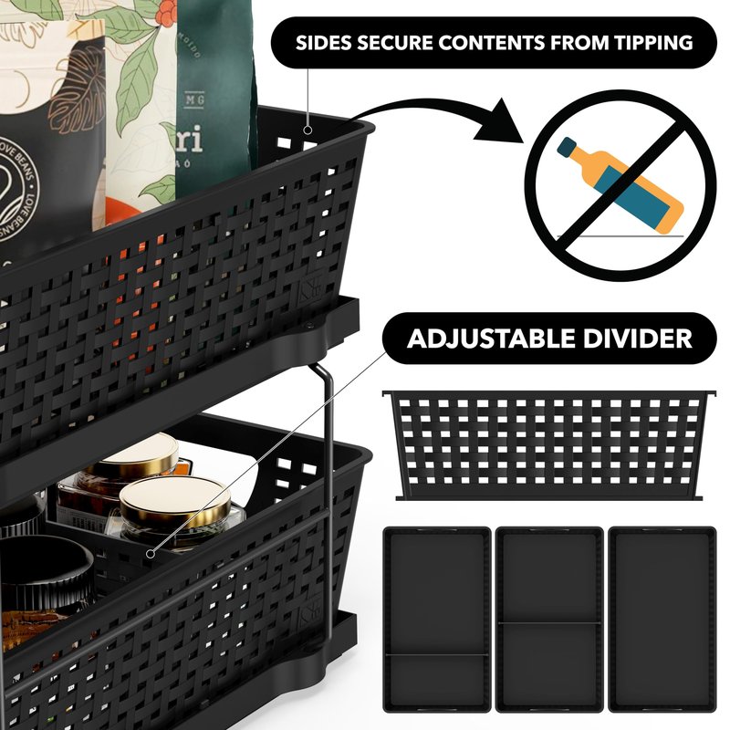 Simple Houseware 2 Tier Bathroom Organizer Tray Pull-Out Sliding Drawer, Under Sink Storage, Black