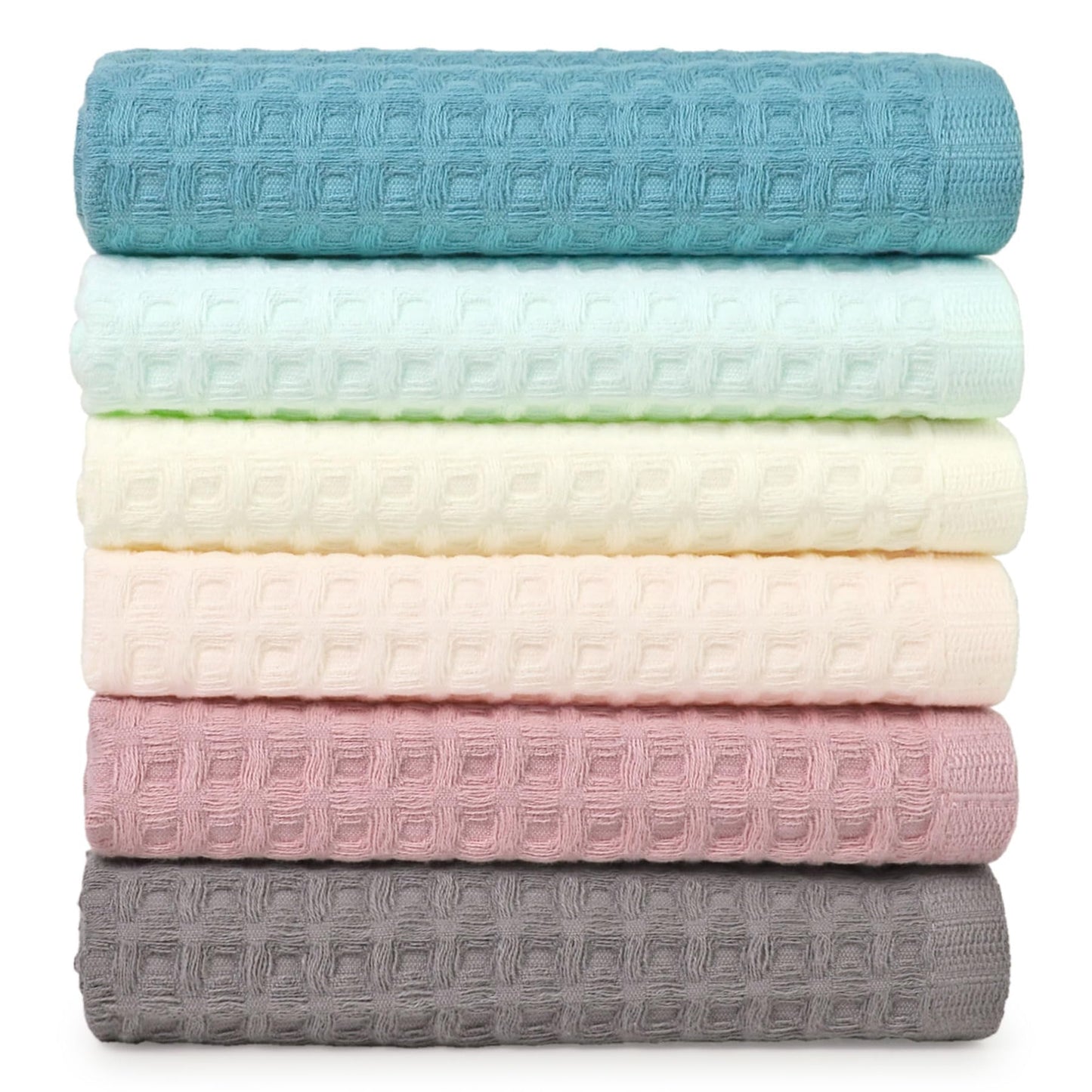 Cleanbear Waffle Washcloths 6 Pack, 100% Cotton Wash Cloths for Showering, 13” x 13”, Quick Dry & Absorbent Wash Cloths for Family & Daily Use (Multicolor)