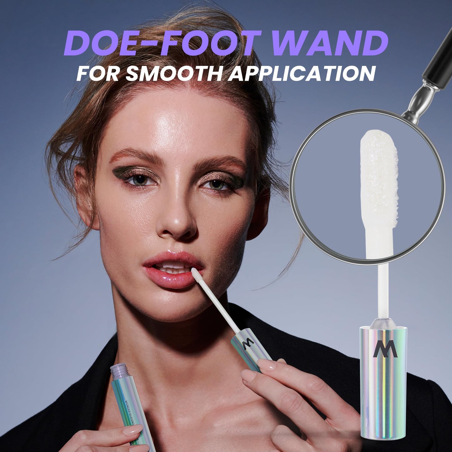 Wonderskin Lip Gloss Blading Top Gloss, Clear Glitter Lip Gloss, Hydrating and High Shine Finish Lip Makeup (Holographic)