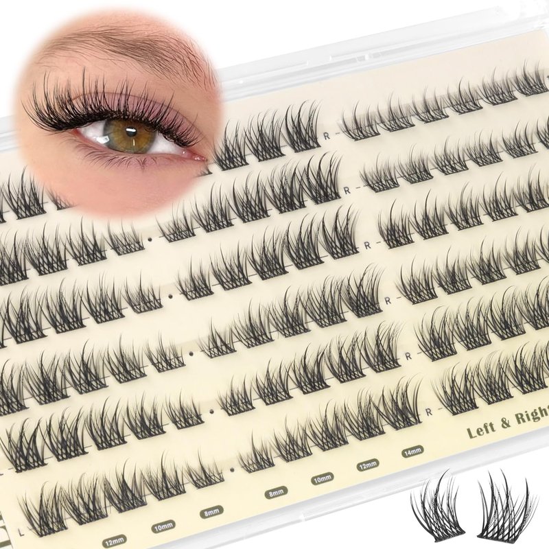 ALICE Natural Short Lash Clusters Wispy 8-12mm Cluster Eyelash Extensions Spiky Individual Lashes C-Curly Lash Extensions Thin Band Eyelash Clusters with Spikes