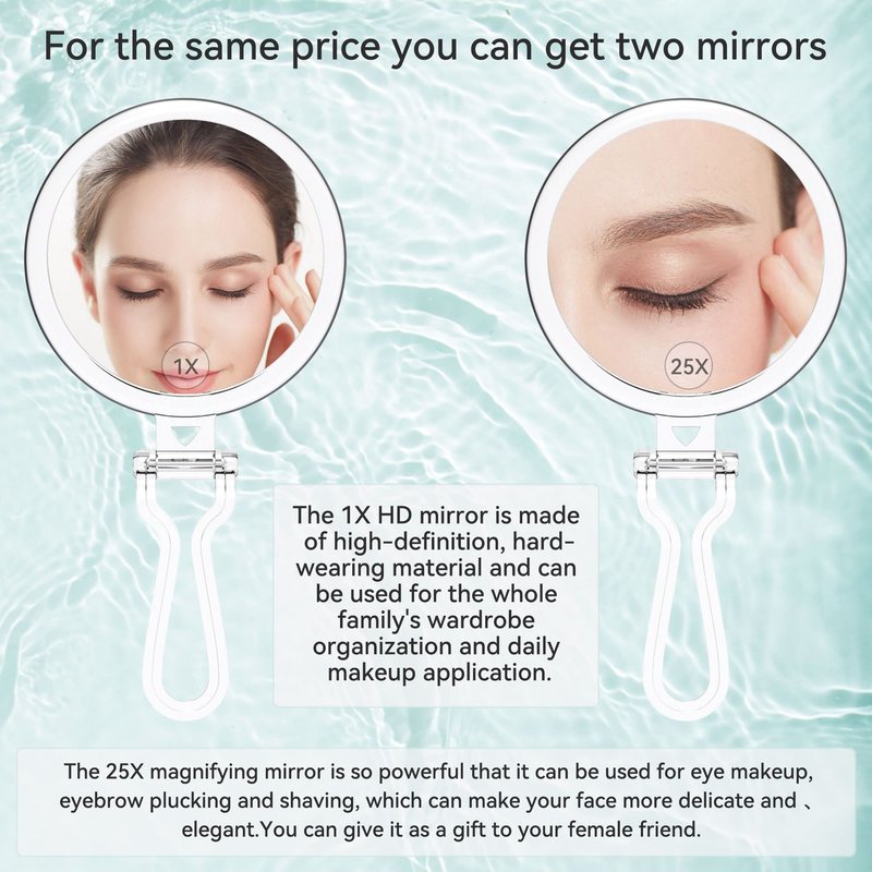 B Beauty Planet 30X Magnifying Mirror, Round Plastic Frame, Tabletop Mount, 30X/1X Magnification, Handheld Mirror for Travel, Makeup Application