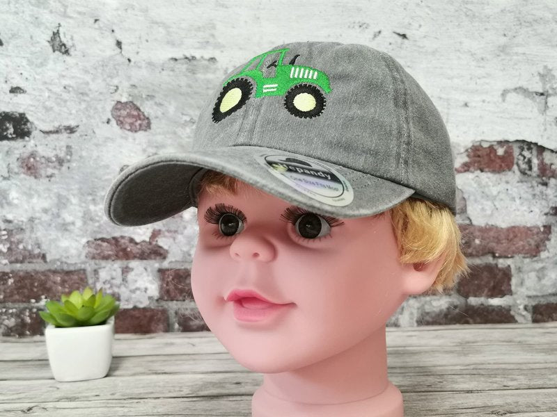 Hepandy Embroidered Tractor Farm Baseball Hats, Gifts for Children, Kids Embroidery Snapback Hat Youth Boys Washed Black Adjustable Hat