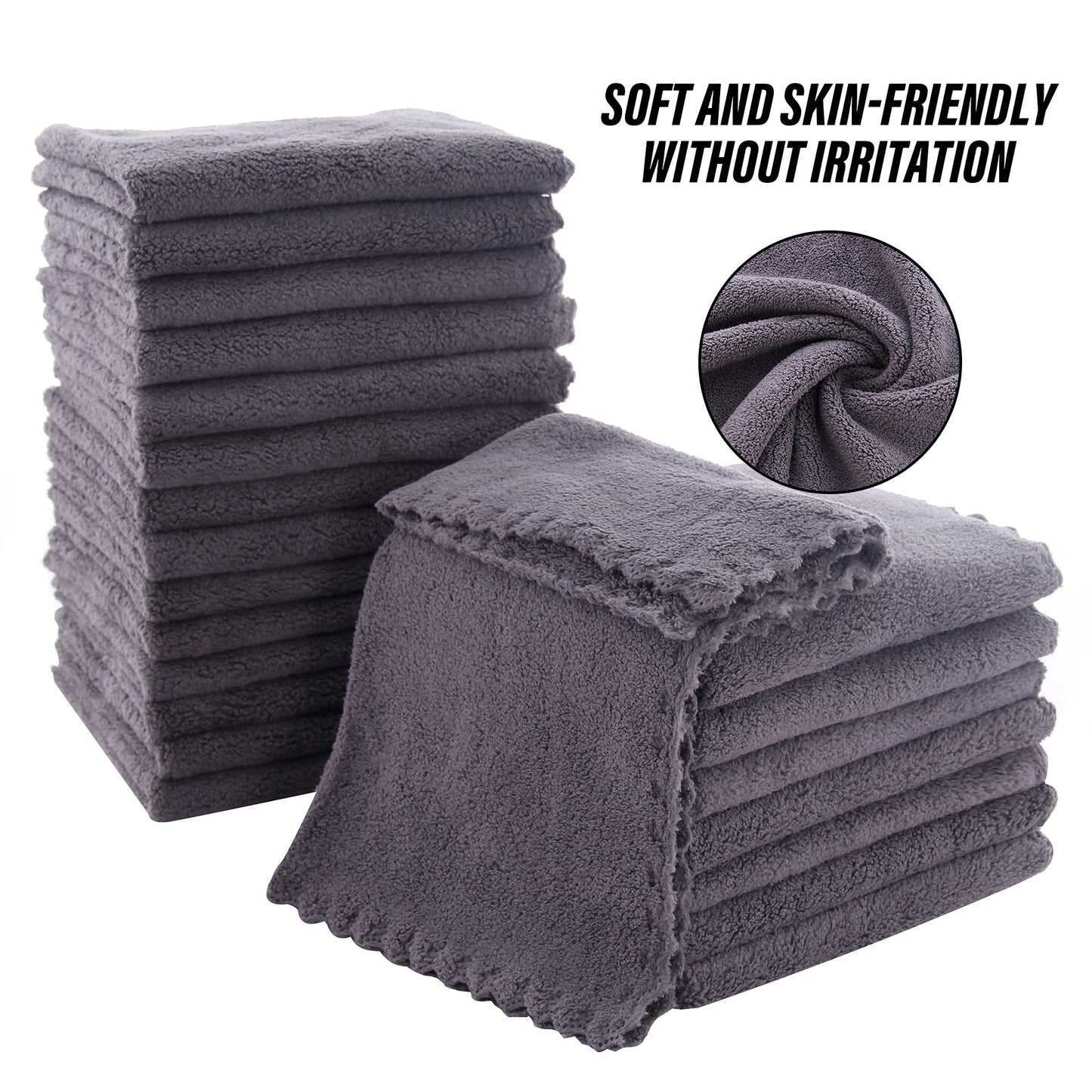 MOONQUEEN Ultra Soft Premium Washcloths Set - 12 x 12 inches - 72 Pack - Quick Drying - Highly Absorbent Coral Velvet Bathroom Wash Clothes (Grey)