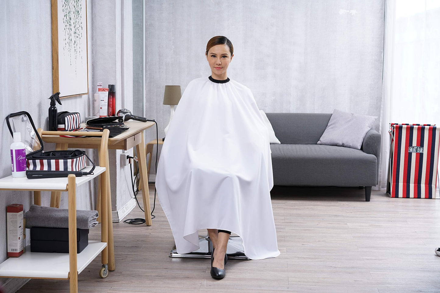 SMARTHAIR Professional Salon Cape Polyester Haircut Apron Barber Cape,54”x62”,White,C026005B