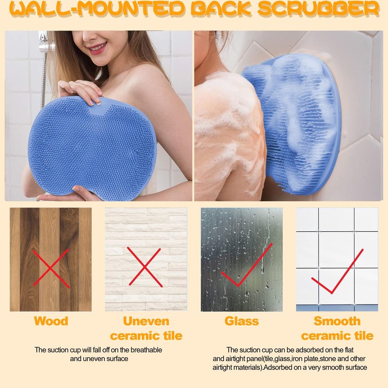 Shower Foot Scrubber, Wall Mounted Bath Massage Pad, Back Scrubber Back with Non Slip Suction Cups to Improve Circulation, Soothe Achy Feet (Grey+Blue)