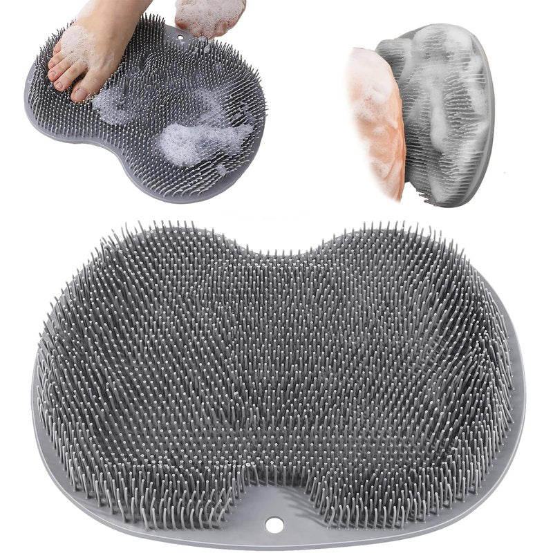 Shower Foot Scrubber, Wall Mounted Bath Massage Pad, Back Scrubber Back with Non Slip Suction Cups to Improve Circulation, Soothe Achy Feet (Grey)