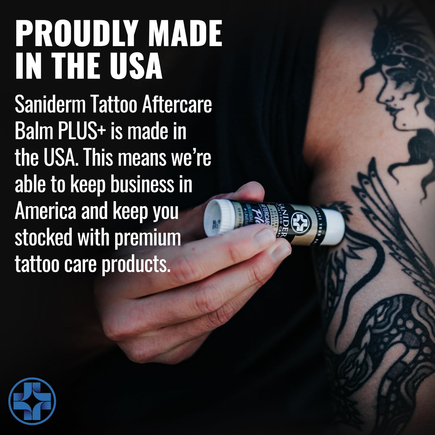 Saniderm Tattoo Aftercare Balm PLUS+ - Small (0.6 oz) – Petroleum Free, Organic Tattoo Moisturizer Infused with Colloidal Silver, Lavender Oil, and Other Natural Ingredients