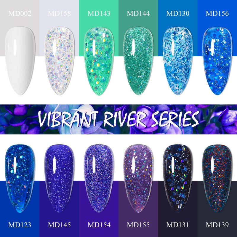 MSRUIOO 12Pcs Glitter Gel Nail Polish Set Purple Blue Glitter Aquarius Holy Water Collection Gel Polish Kit UV Nail Art Design Set DIY Manicure Gifts for Women