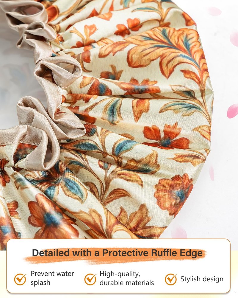 mikimini Large Shower Cap for Women Reusable Waterproof, Extra Large Hair Cap with Adjustable Elastic Band and Vibrant Floral Print, XL Bath Cap for Long Hair & Short Hair, 2 Pcs