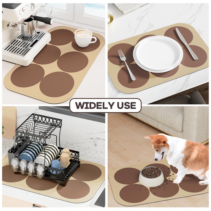 Hargiis Coffee Machine Mat Absorbent Dish Drying Mat for Kitchen Counter Hide Stain, Coffee Bar Accessories Fit Coffee Maker, Coffee Mat, Dish Rack Mat with Non-Slip Rubber Backing(Coffee 20"×12")