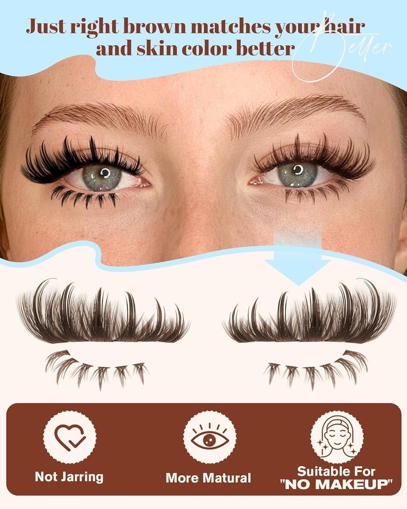 Brown Lash Clusters - Wispy Spiked Bottom Eyelash Extensions | 12-18MM, 264 Pcs