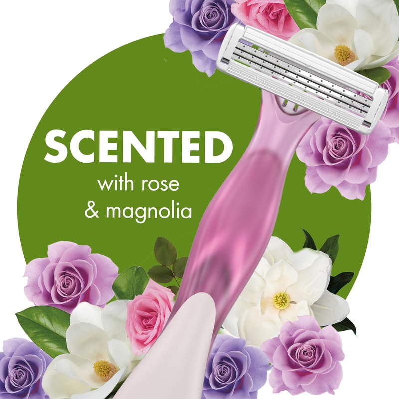 BIC Soleil 3 Escape Scented Women's Disposable Razors, 3 Blades, Comfortable Shave, Rose and Magnolia Scented Handle Shaving Razors for Women, 8 Count